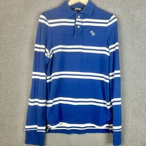 ABERCROMBIE & FITCH Long Sleeve Muscle Polo Shirt Mens Small Blue Stripe Rugby
